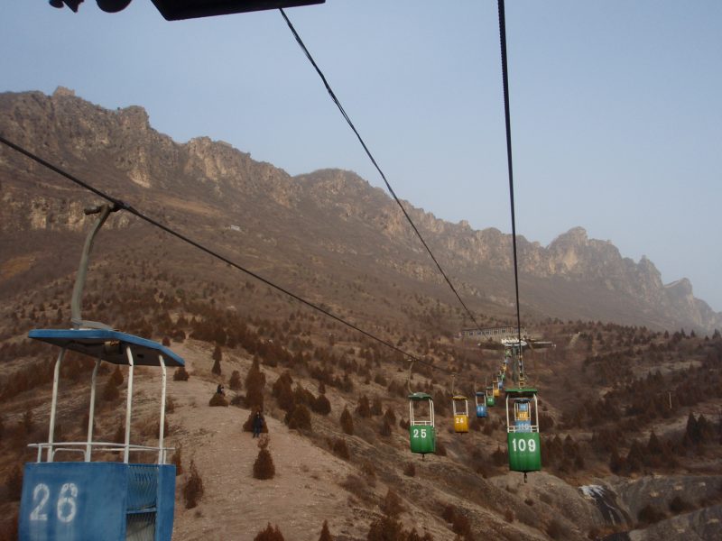 Walking the wild Great Wall of China from Jinshanling - taking the cable car to the start