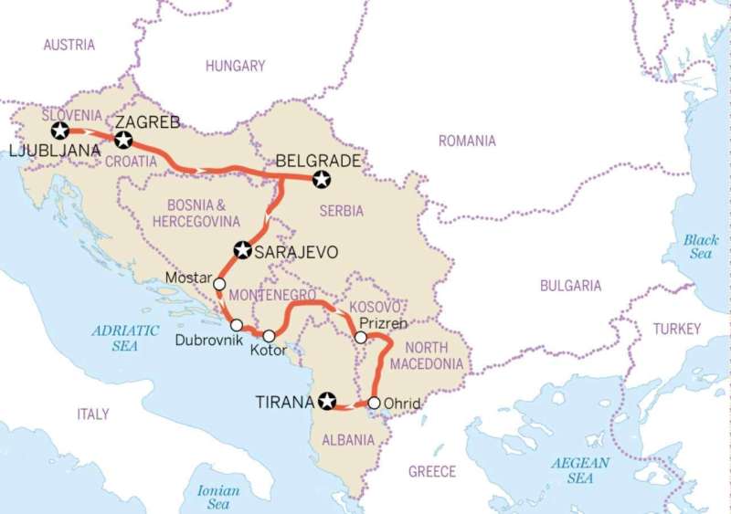 Lonely planet Balkans 2 week itinerary map