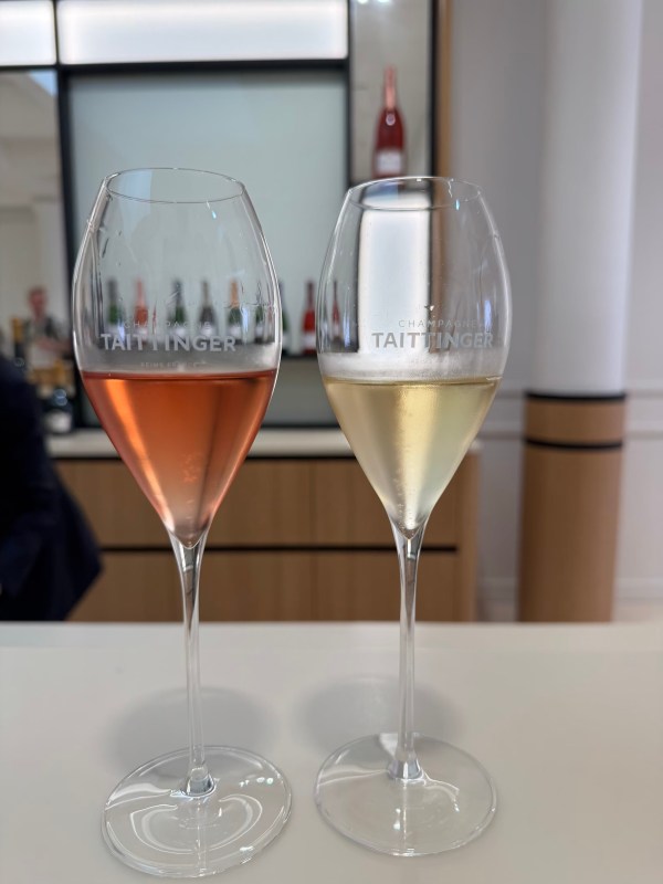 Sampling the various chamagnes within the Tattinger Winery