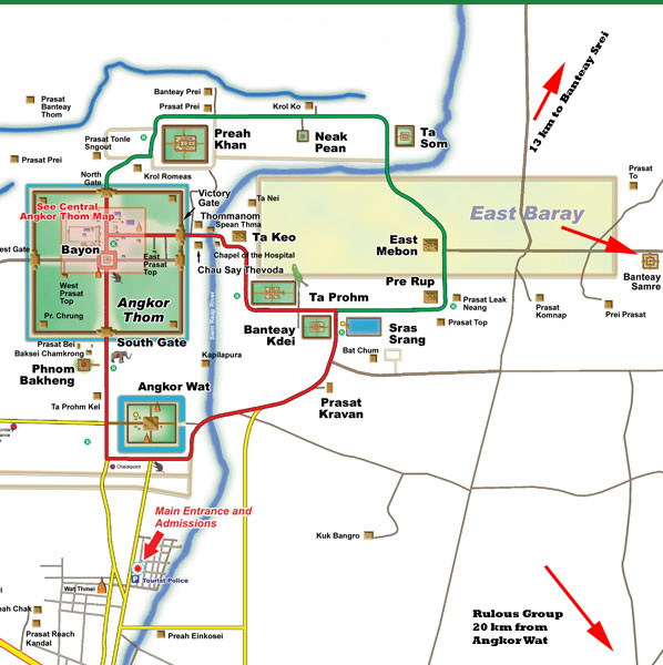 Angkor Wat cycling route map, Cambodia