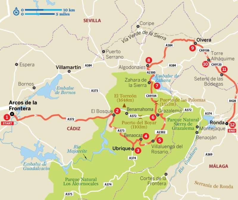 Lonely Planet's Parque Natural Sierra de Grazalema driving route 