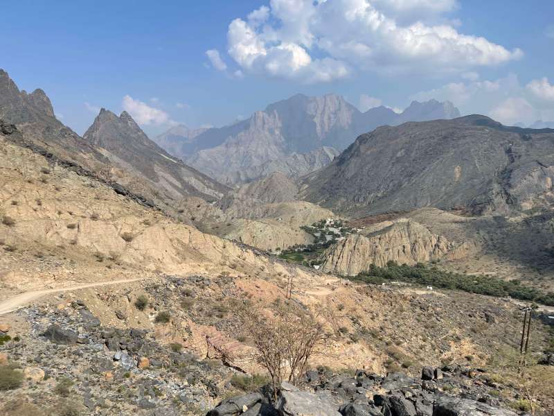 4WD dirt road descending from Hatt into the Hajar Mountains