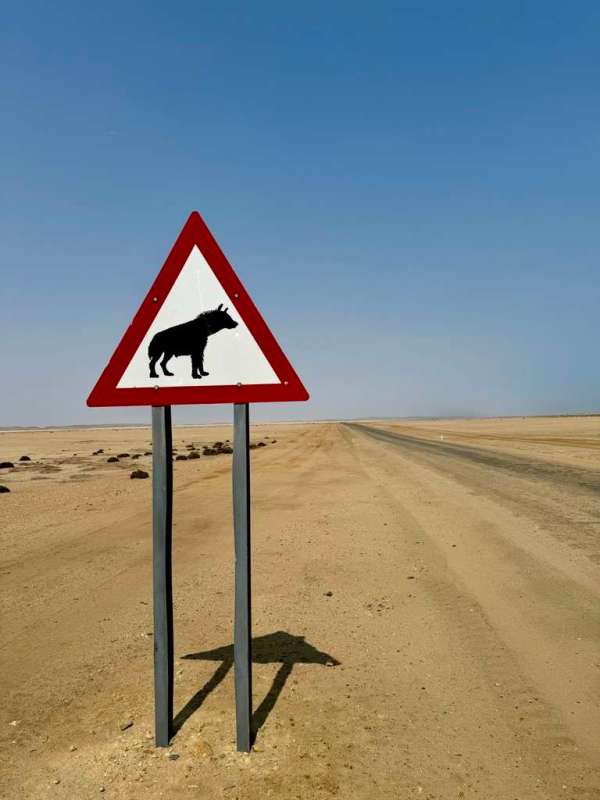 Beware of hyenas sign, Skeleton Coast Namibia
