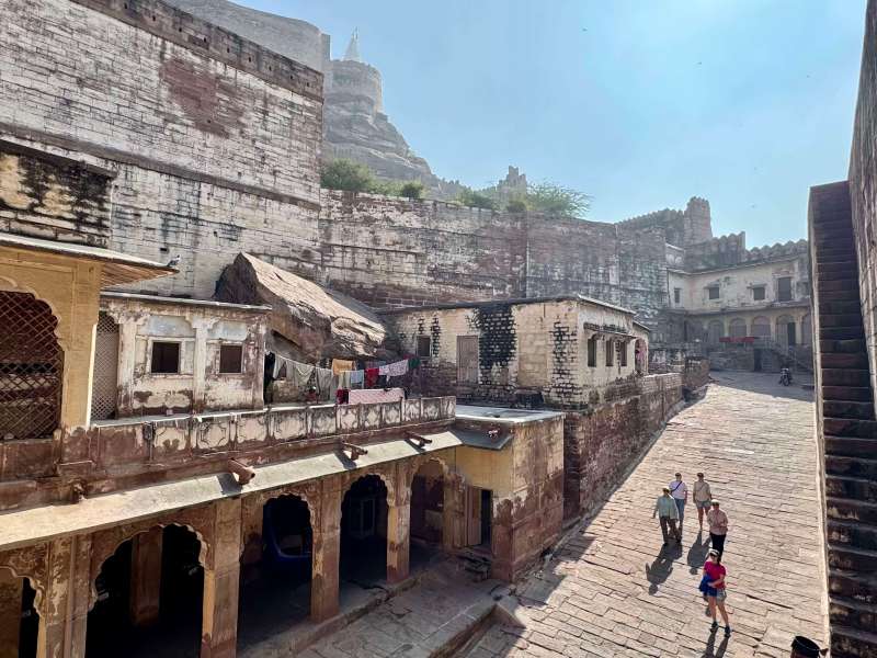 Jodphur's Blue City and Mehrangarh Fort. The Fateh Gate leading out of the fort complex and into the Blue City - practically deserted