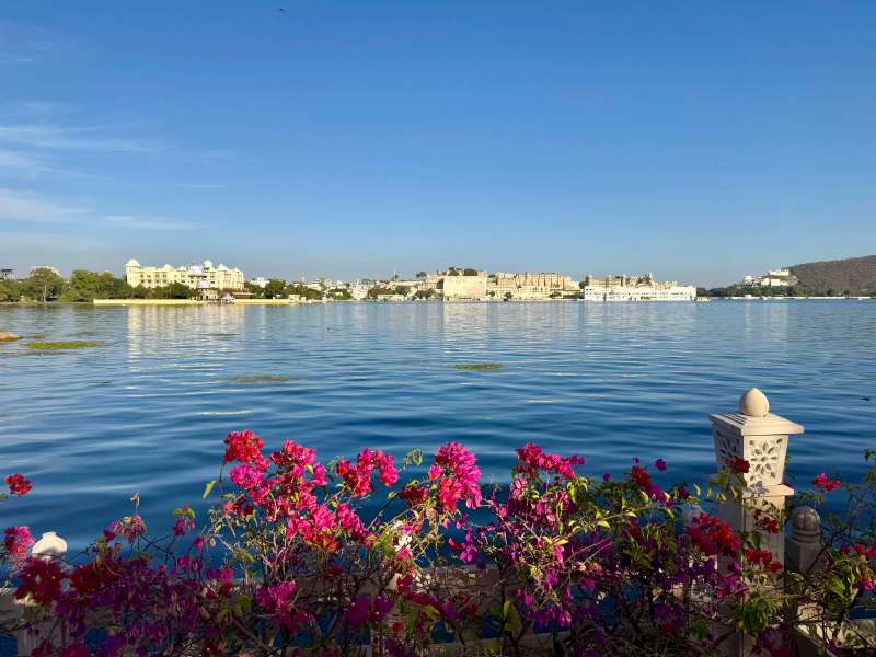 Views of the lake from the Oberoi Hotel at lunchtime, Udaipur