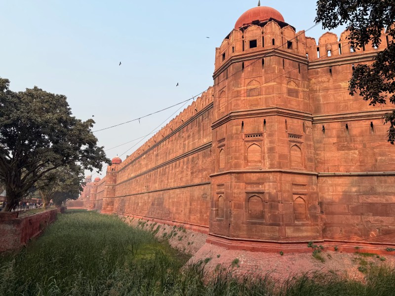 Outside walls of Delhi's Red Fort, India