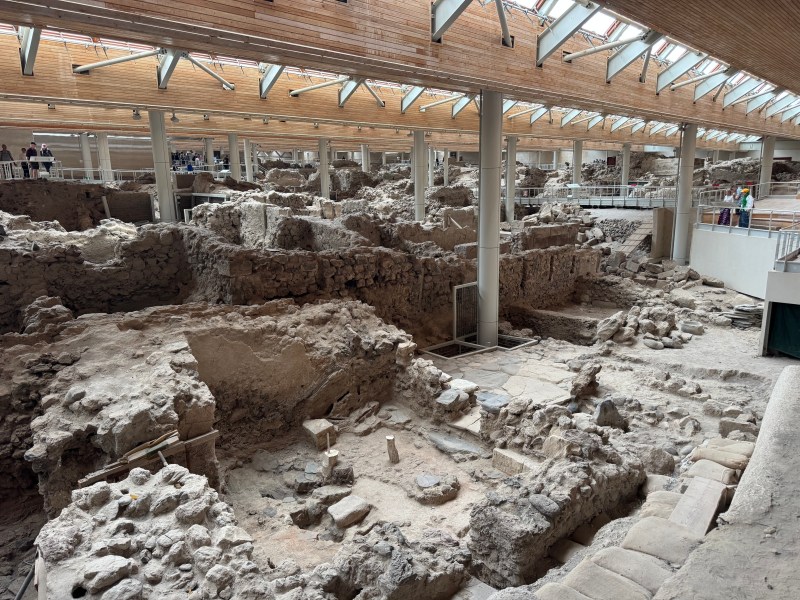 The ruins of Akrotiri, one of the best-preserved prehistoric Bronze Age settlements in the world