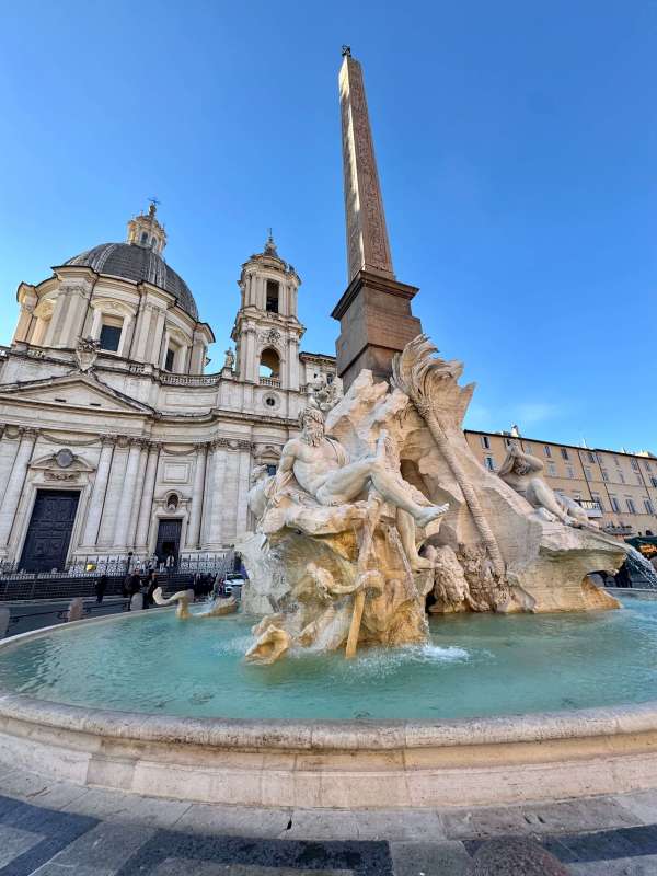 The Fountain of the Four Rivers by Bernini in the Piazza Navona, showing the River Ganges here, Rome